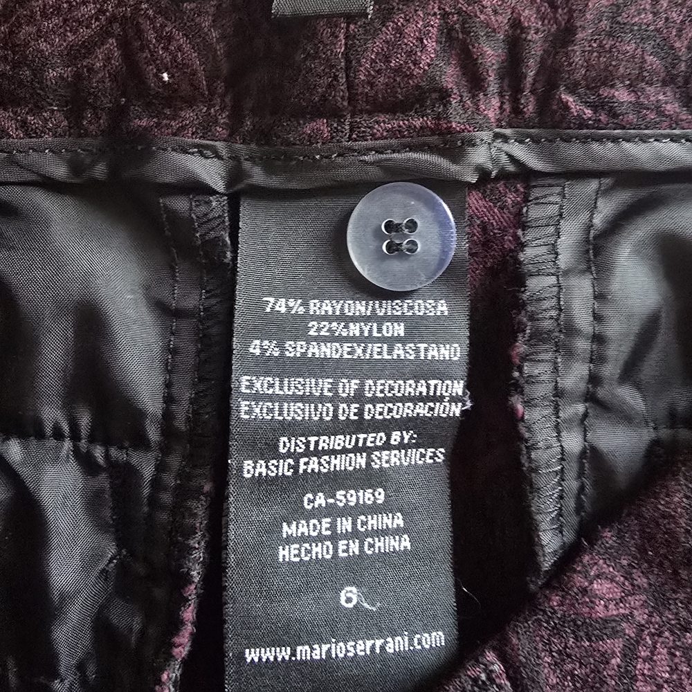 Mario Serrani Women's Dark Maroon And Black Straight Leg Pants Size 6 Work - Picture 4 of 10